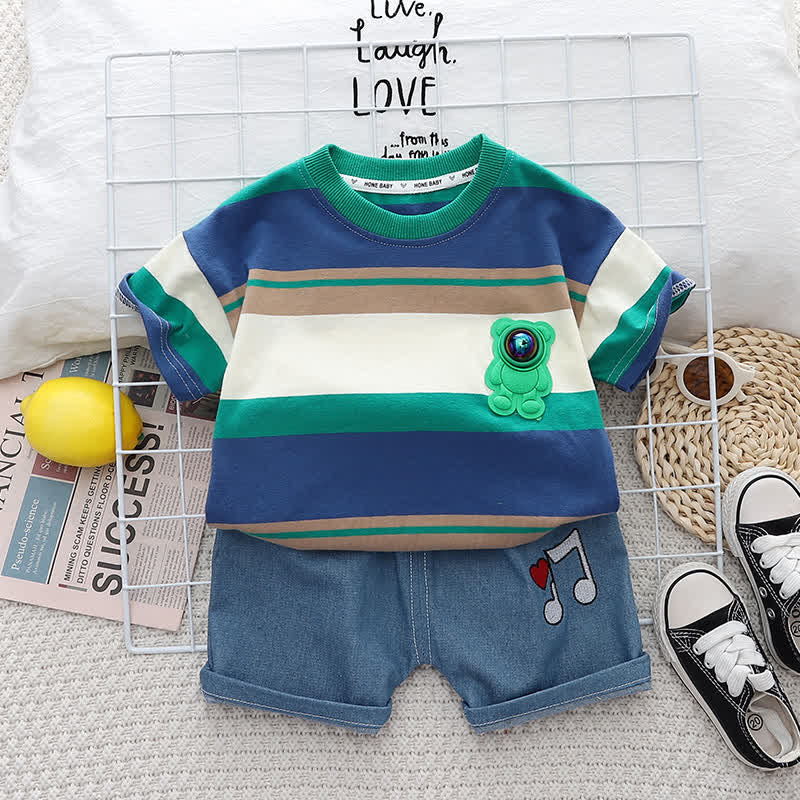 Baby Toddler Striped Astronaut Tee and Shorts Set