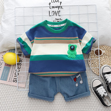 Baby Toddler Striped Astronaut Tee and Shorts Set