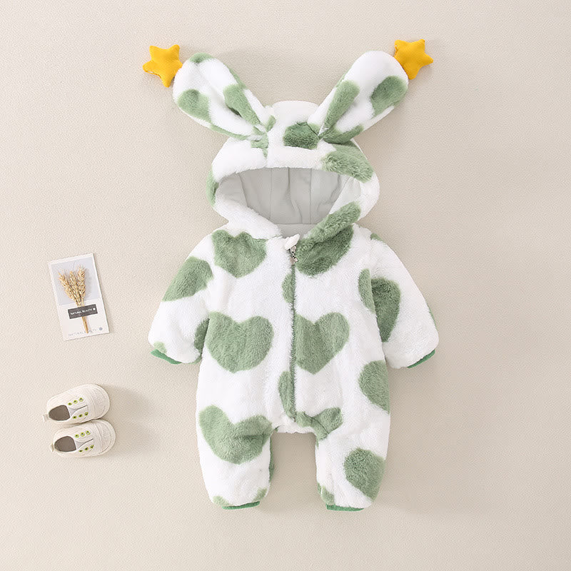 Baby Fleece Heart 3D Ears Star Hooded Romper