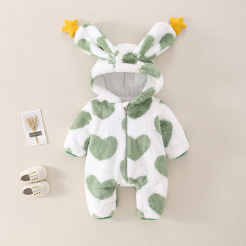 Baby Fleece Heart 3D Ears Star Hooded Romper