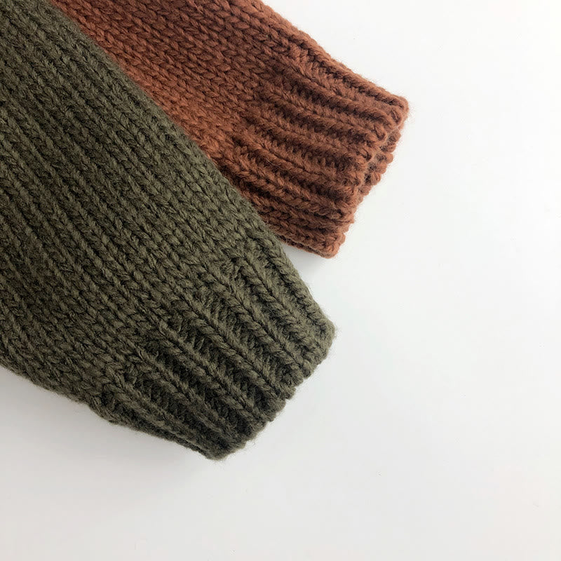 Toddler Button Solid Color High Collar Knitted Sweater