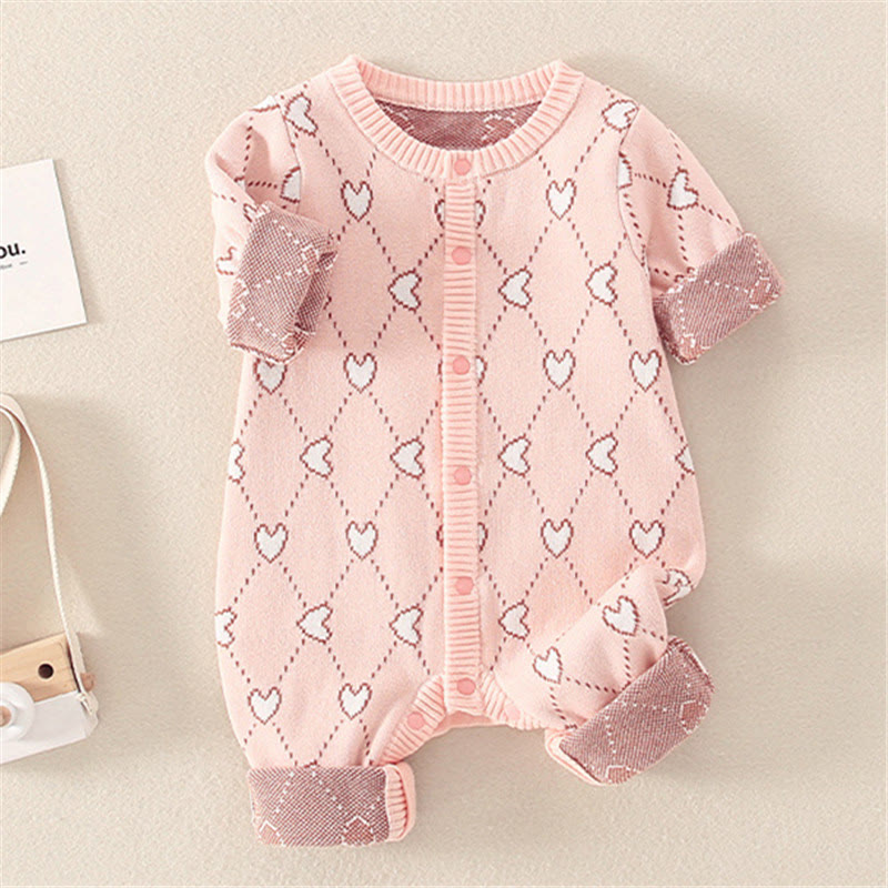 Baby Knitted Diamond Heart Pink Romper