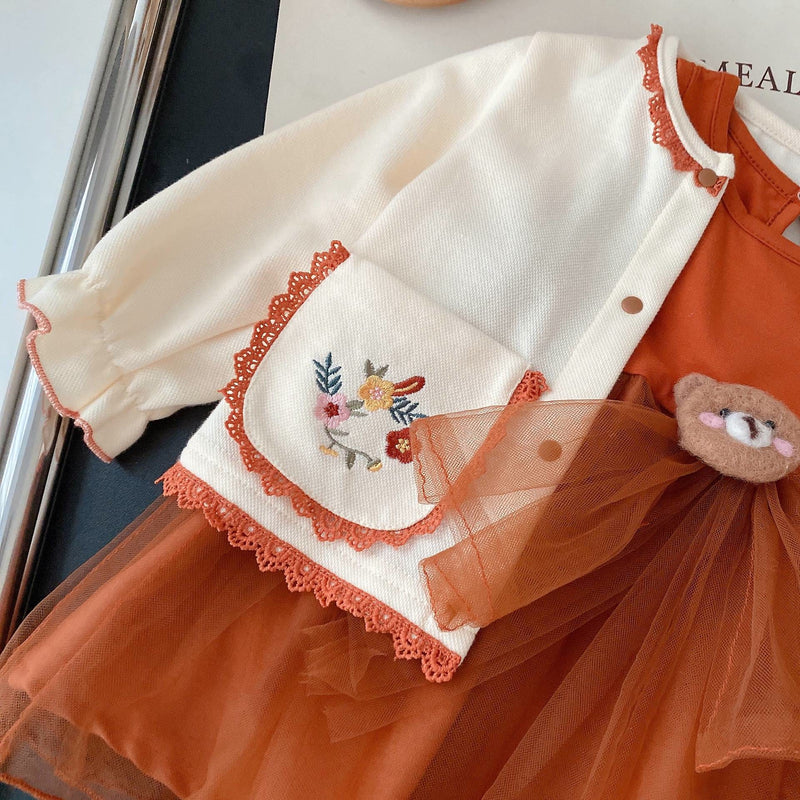 Toddler Girl Bear Sleeveless Orange Tulle Dress