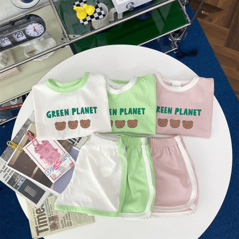 GREEN PLANET Baby Toddler Bear Tee and Shorts Set