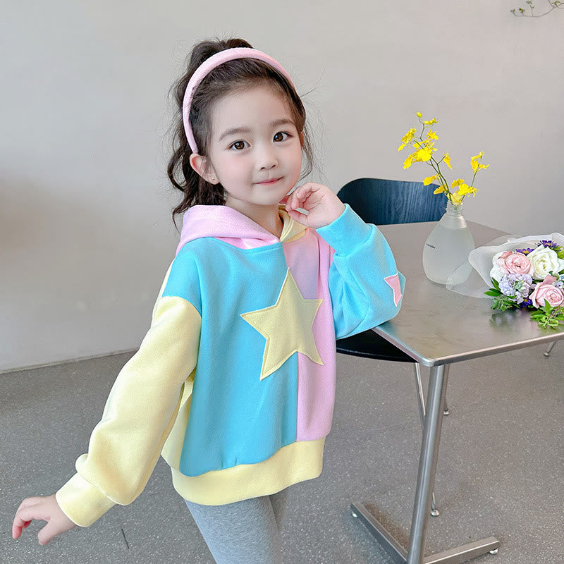 Toddler Girl Macaron Color Star Sweet Hoodie