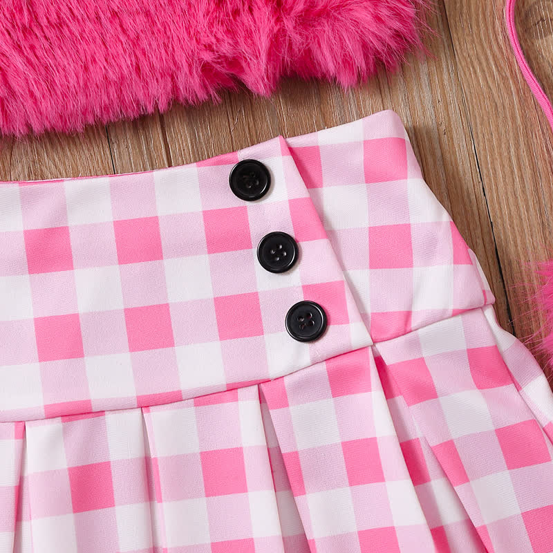 Toddler Girl Plush Camisole Plaid Skirt with Bag
