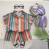 Toddler Boy Striped Lapel Tee and Shorts Set