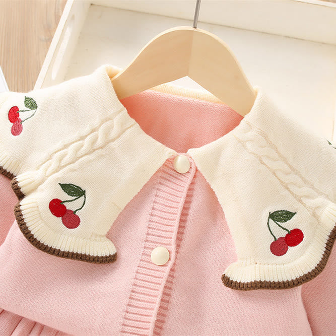 Toddler Girl Lapels Embroidered Cherry 2 Pieces Set