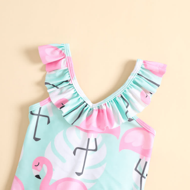 Toddler Girl Ruffled Flamingo Swimsuit