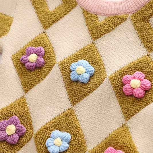 Toddler Girl Flower Diamond Dress 2 Pieces Set