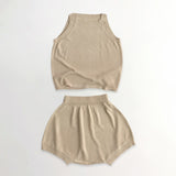 Toddler Solid Color Knitted Tank Top and Shorts Set