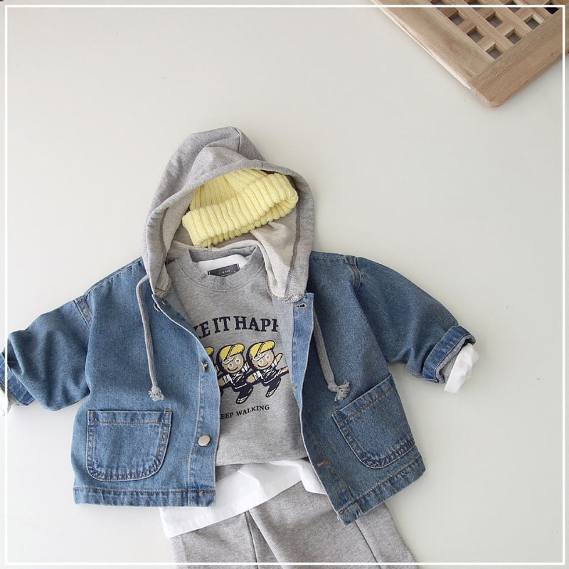 Toddler Blue Denim Fake 2 Pieces Hooded Coat