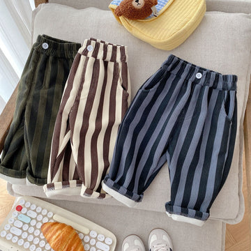 Toddler Boy Vertical Striped Corduroy Fleece Lined Pants