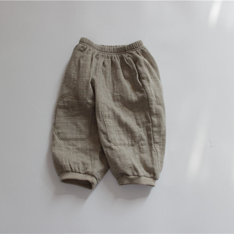 Toddler Knee Patch Linen Loose Solid Color Pants