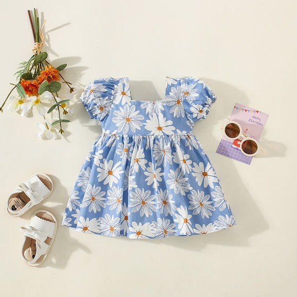 Baby Daisy Bowknot Puff Sleeve Dress
