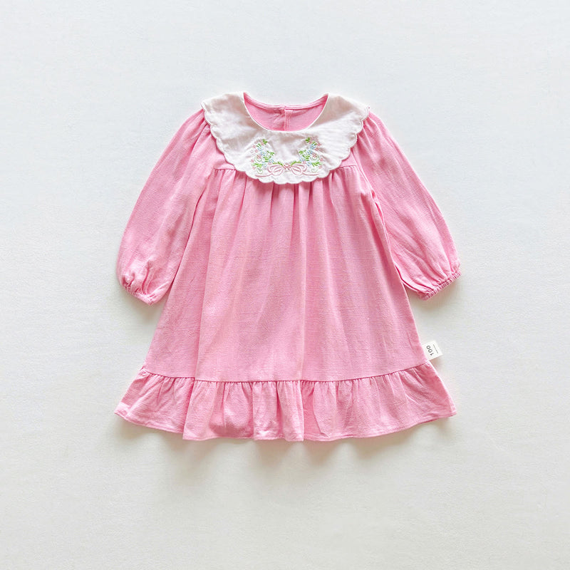 Toddler Girl Embroidered Flower Bow Dress