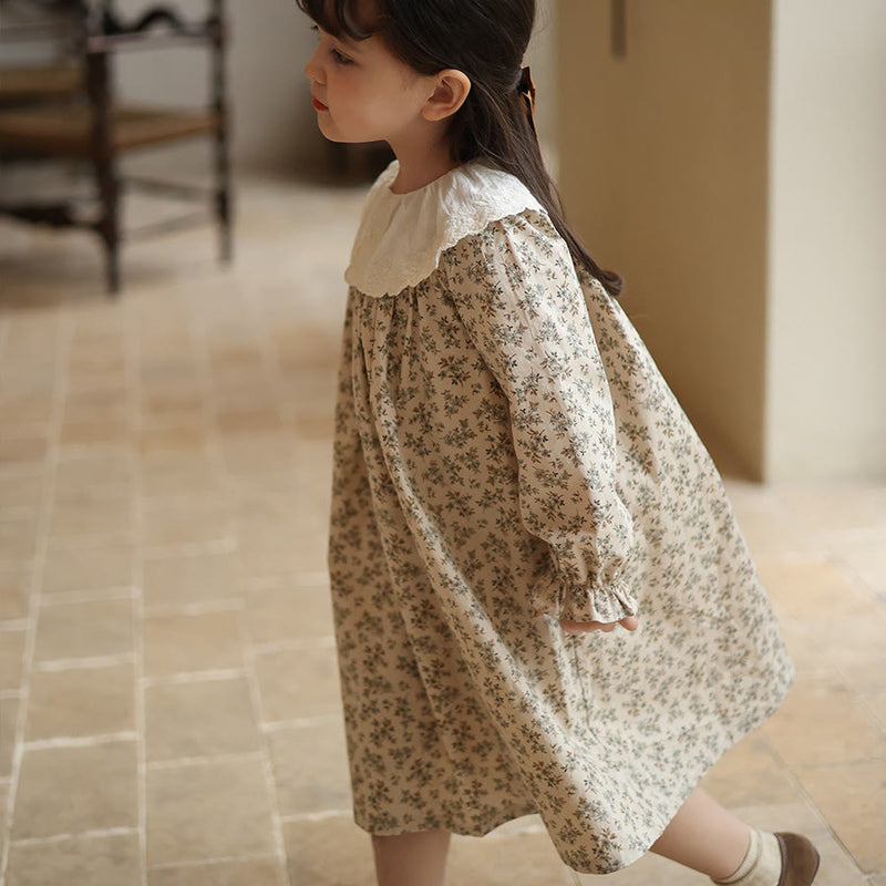 Toddler Girl Lace Lapels Retro Style Flower Dress
