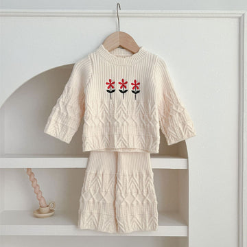 Baby Girl Flower Embroidered Apricot 2 Pieces Set