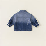 Toddler Blue Denim Slogan Collar Coat