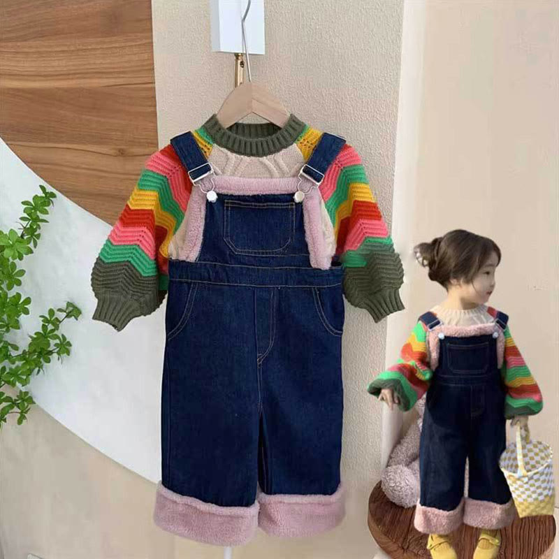 Toddler Girl Fleece Denim Overalls