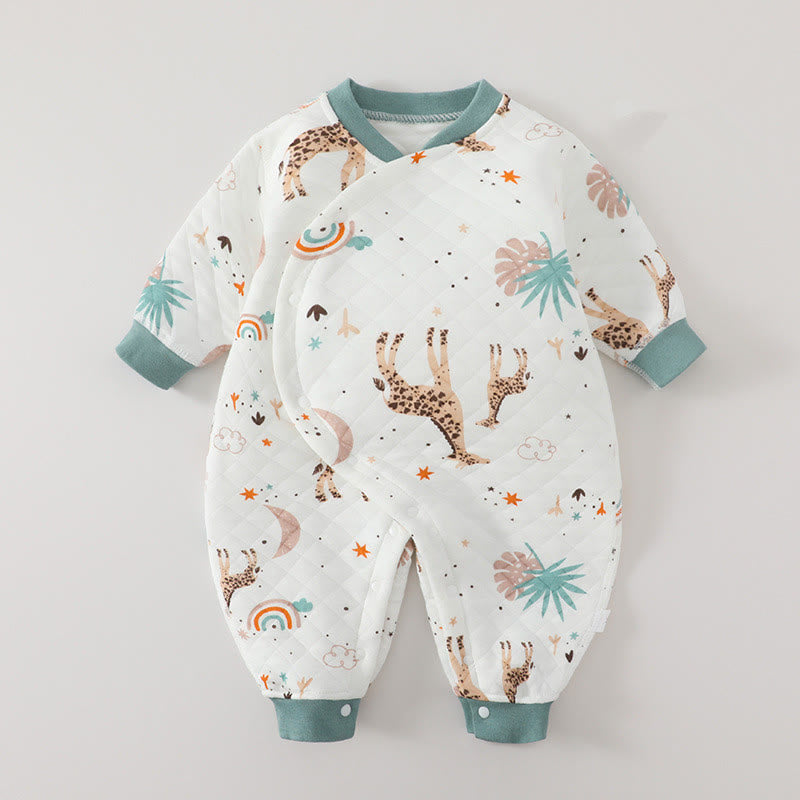 Baby Giraffe Leaf Rainbow Quilted Romper