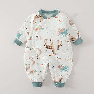 Baby Giraffe Leaf Rainbow Quilted Romper