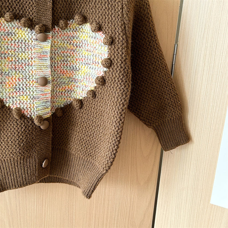 Toddler 3D Dots Heart Knitted Cardigan