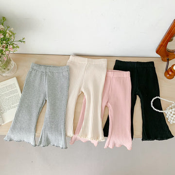 Baby Solid Color Ribbed Flared Pants