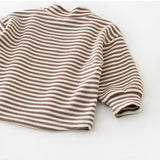 Baby Striped Embroidered Bear High Collar T-shirt
