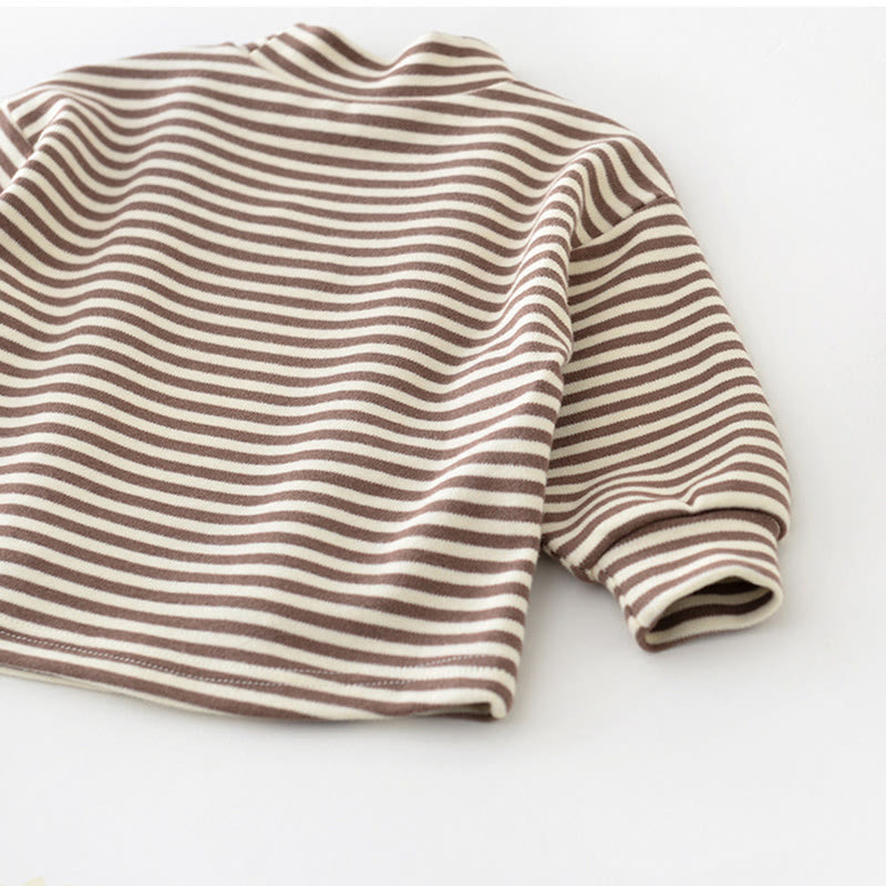 Baby Striped Embroidered Bear High Collar T-shirt