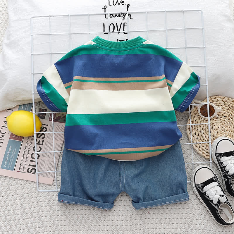 Baby Toddler Striped Astronaut Tee and Shorts Set