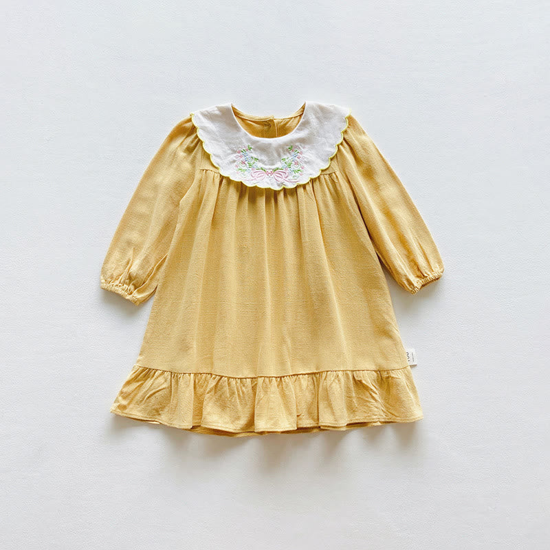 Toddler Girl Embroidered Flower Bow Dress