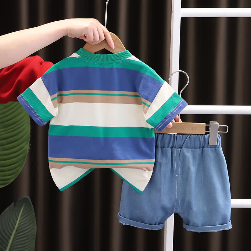 Baby Toddler Striped Astronaut Tee and Shorts Set