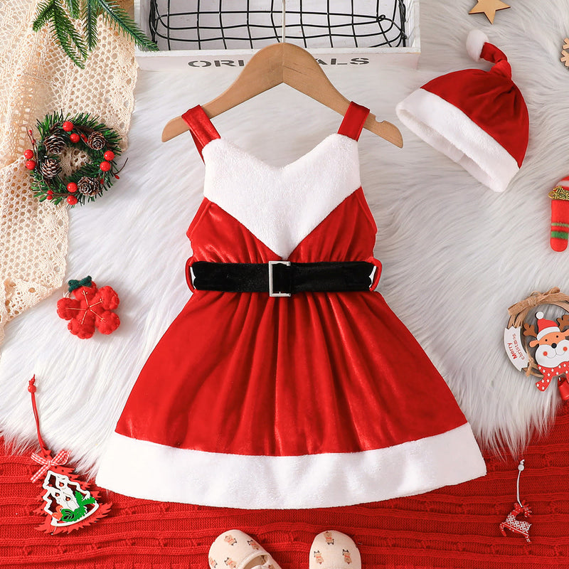 Toddler Girl Christmas Cosplay Red Dress with Hat