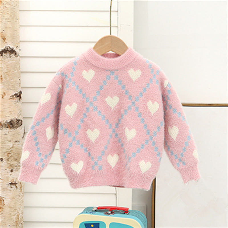 Toddler Girl Thermal Fuzzy Heart Diamond Sweater