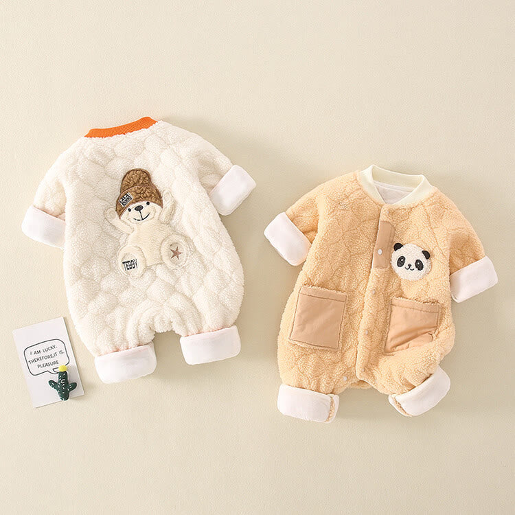 Baby Cute Panda Teddy Fleece Pocket Romper