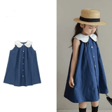 Toddler Girl Lapel Collar Striped Dress