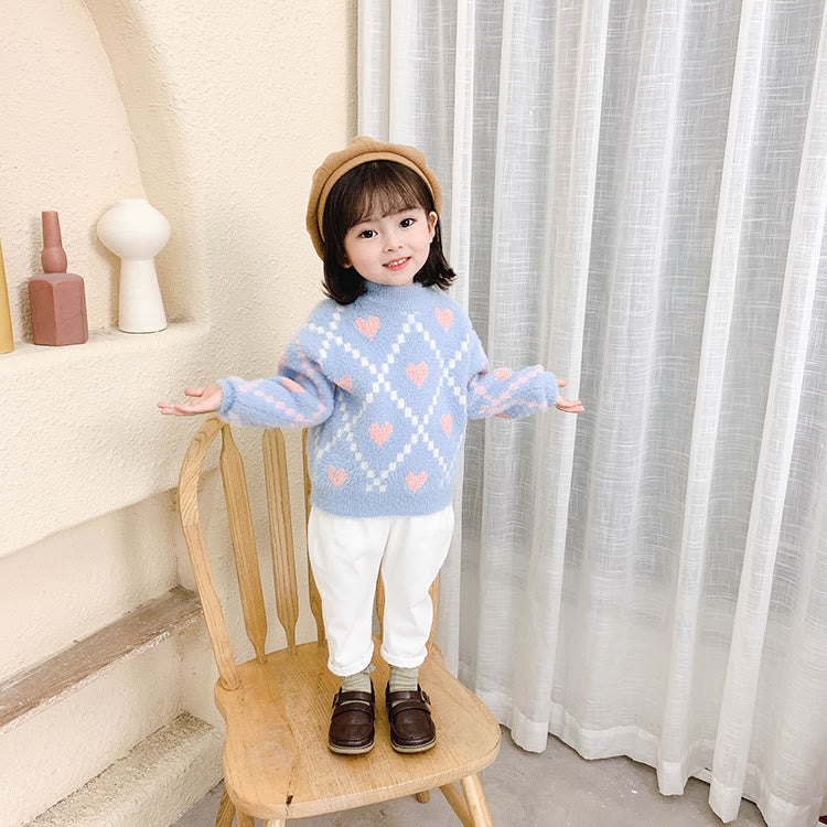 Toddler Girl Thermal Fuzzy Heart Diamond Sweater