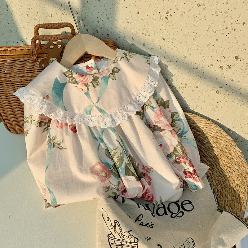 Toddler Girl Flower Flounced Collar Dress