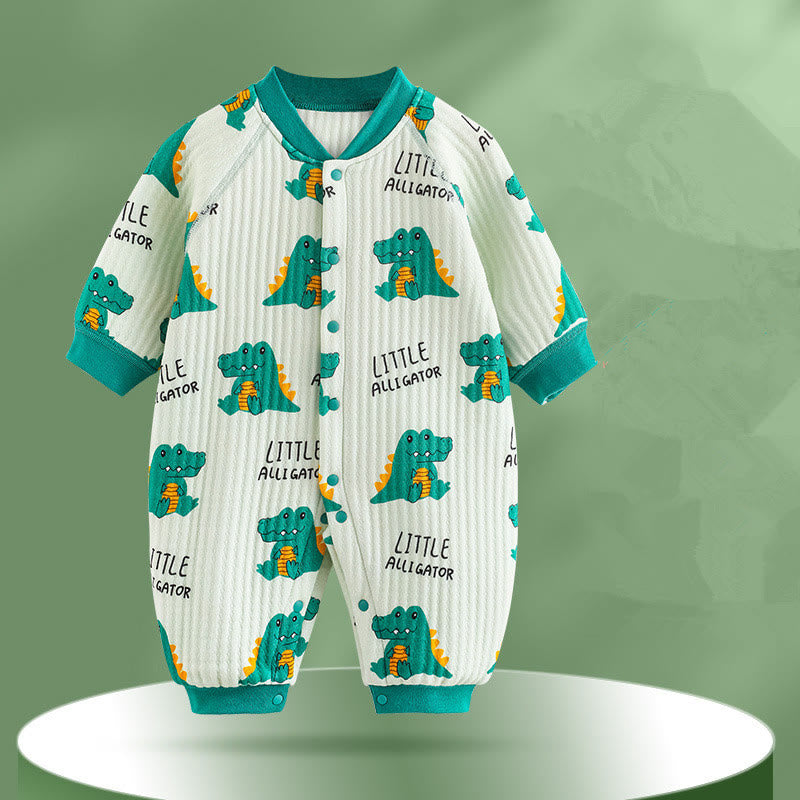 LITTLE ALLIGATOR Baby Crocodile Quilted Slogan Romper