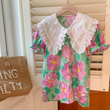 Toddler Girl Flower Lace Lapel Collar Dress