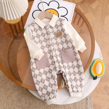 Baby Plaid Bear Polo Collar Romper