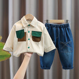 Toddler Worker Shirt Denim Pants 2 Pieces Set