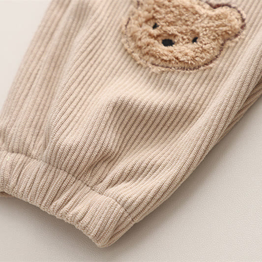 Toddler Striped Bear Patch Corduroy 2 Pieces Set