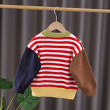 Toddler Color Block Striped Contrast Sleeves Sweater