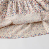 Toddler Girl Retro Flower Crew Neck Lace Trim Dress