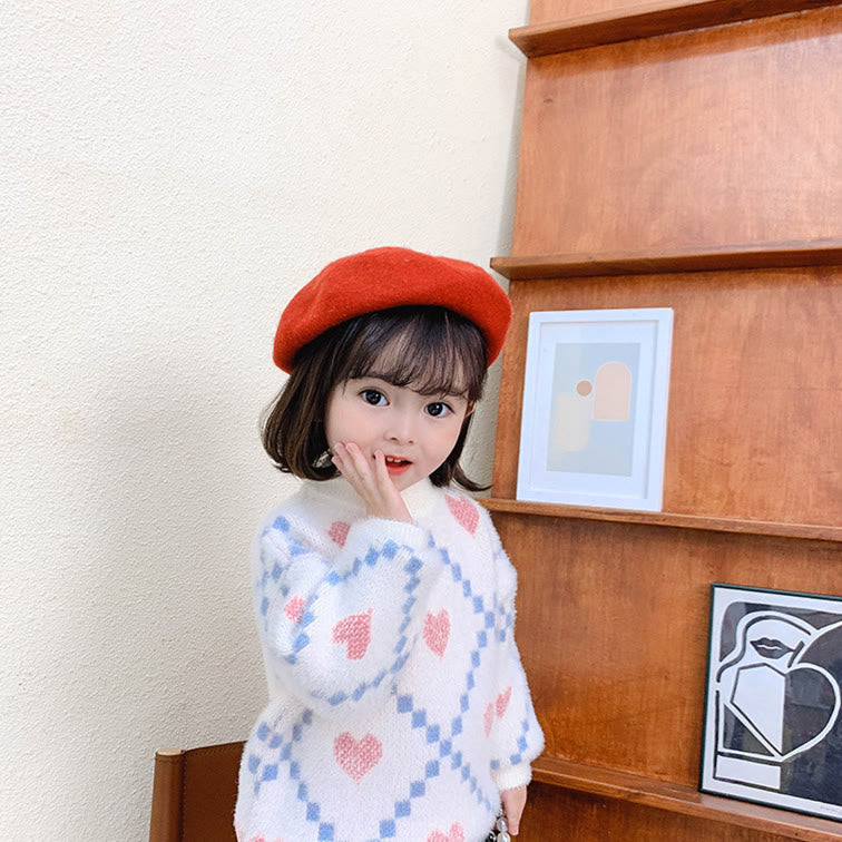 Toddler Girl Thermal Fuzzy Heart Diamond Sweater