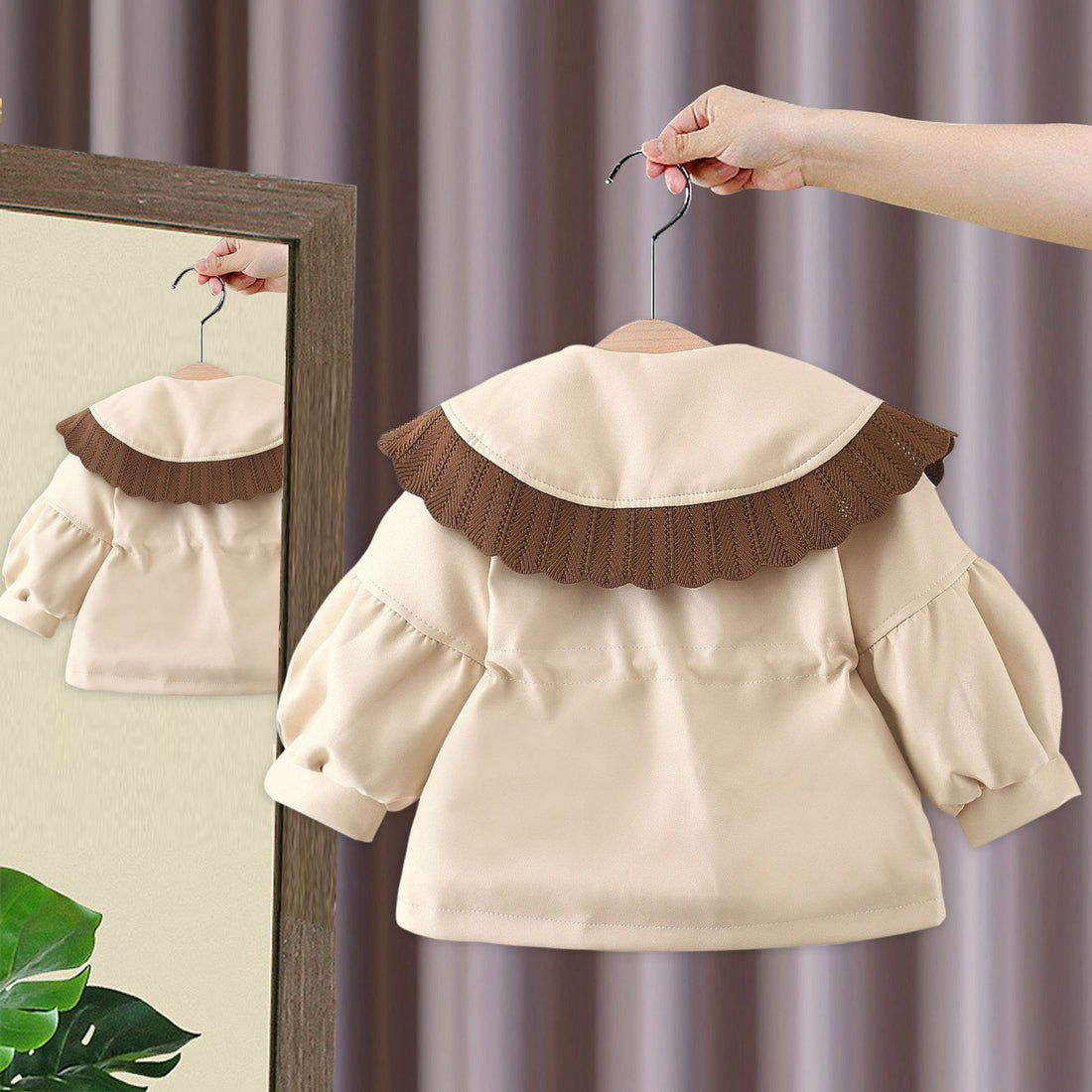 Baby PU Quilted Lace Lapels Coat