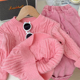 Toddler Girl Solid Color Knitted Pink Sweater