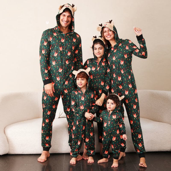 Family Matching Hooded Christmas Elk Pajamas Onesie